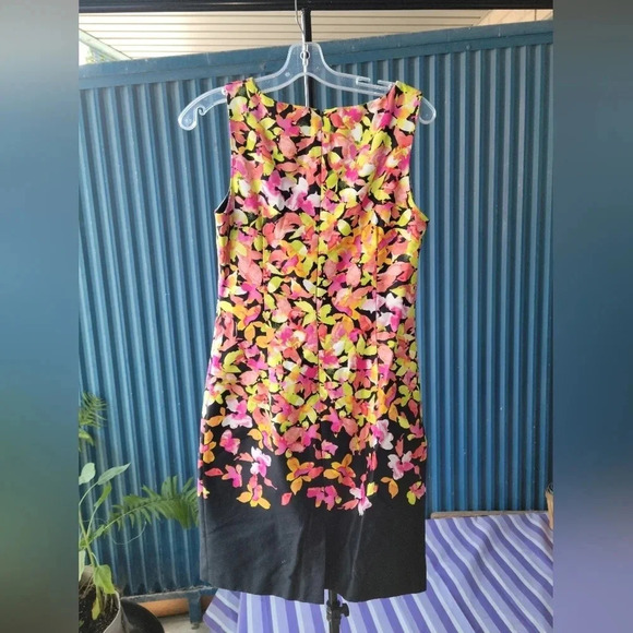 Chetta B  Sleeveless Flowered Dress Size 6 Black with pink, yellow, green, white - Picture 5 of 12